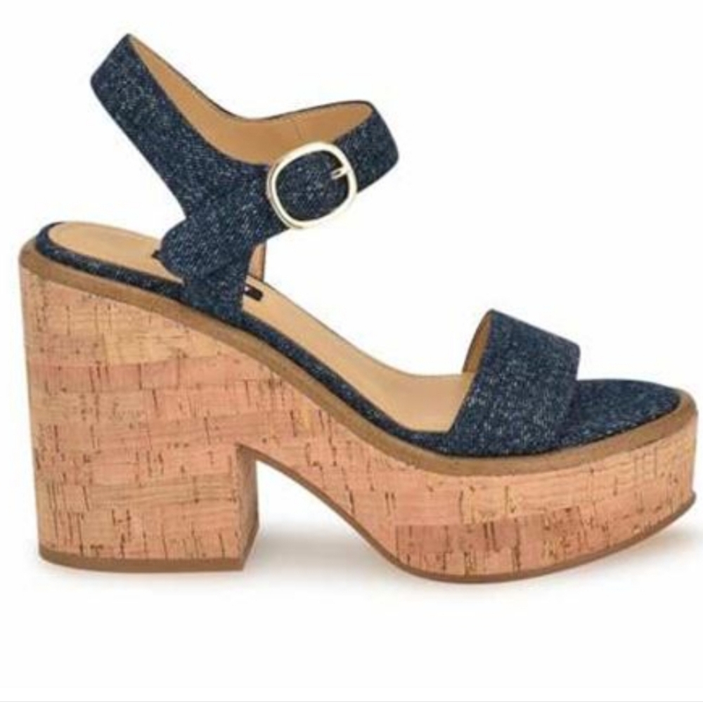 Nine West Amye Heeled Sandal – Denim Blue, Size 8.5 M, NIB